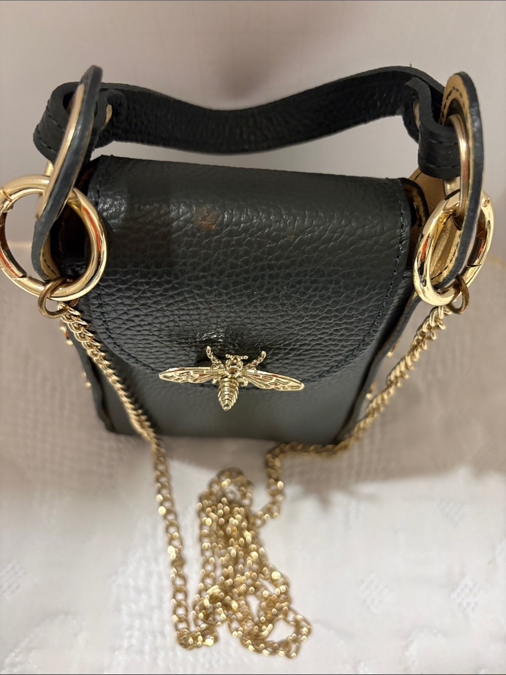 Vera Pelle Olive Green Leather Crossbody Bag with Beige Interior, made in Italy - Picture 7 of 16
